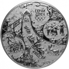 Серебряная монета 100 рублей "Русская Зима" Сочи 2014г.,СПМД, 1кг., Ag 925, ПРУФ-ЛАЙК