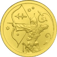 Золотая монета 25 рублей "Стрелец" Знаки Зодиака, 2005г., 3,11г., СПМД Au 999