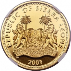 Золотая монета 250 долларов Гепард серия: Крупные кошки мира.,31,1г., 2001г.,Au 999,9 , Сьерра Леоне